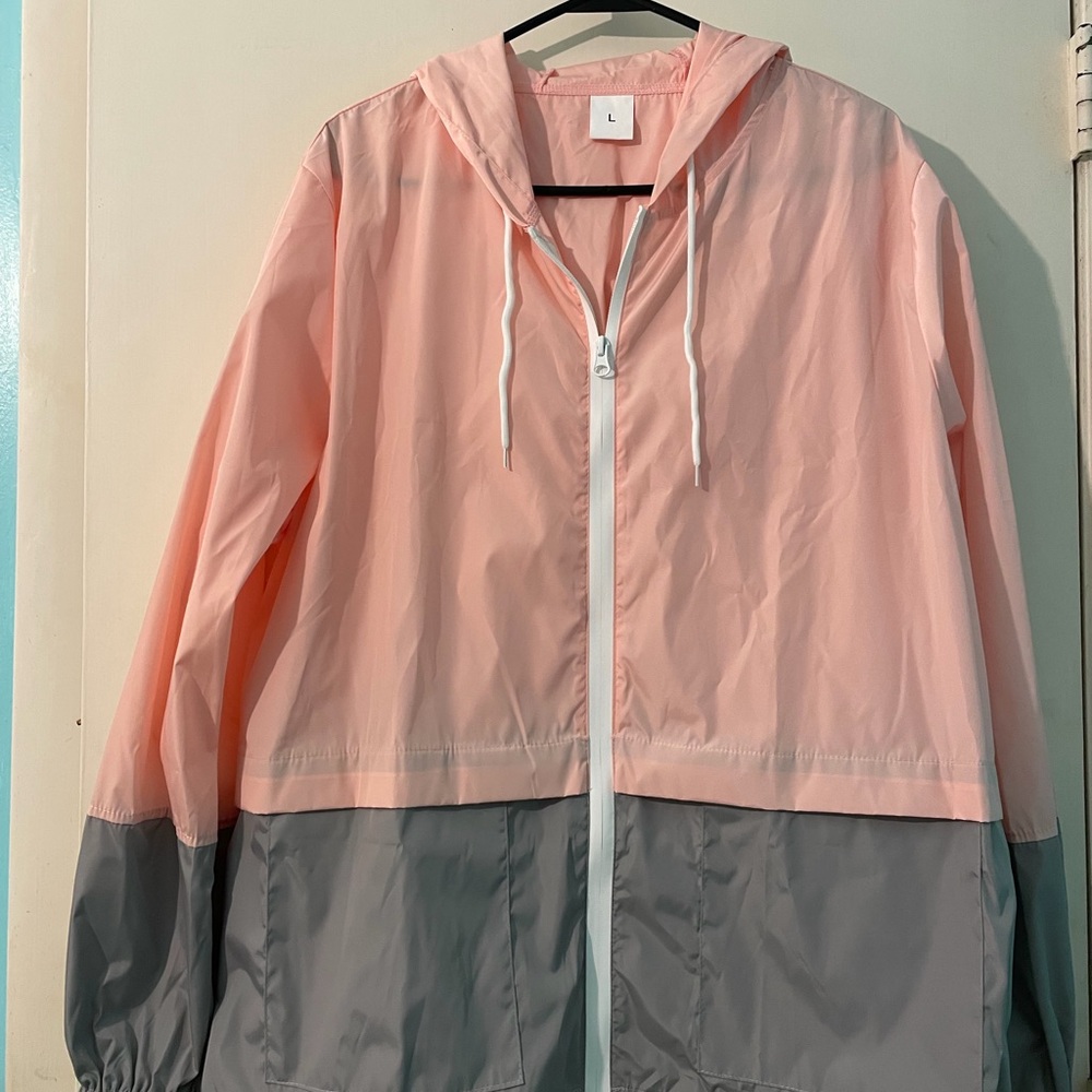 Pink and Gray Hooded Windbreaker, size L